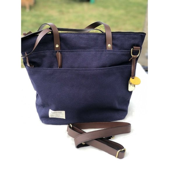 R.Riveter Military Spouse Designed and Crafted Mixed Media Tote- Ada Navy - Picture 1 of 6